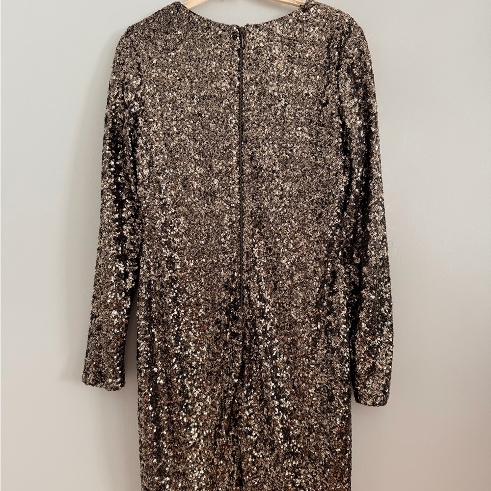 Badgley Mischka Gold Sequin Long Sleeve Dress - Picture 4 of 5
